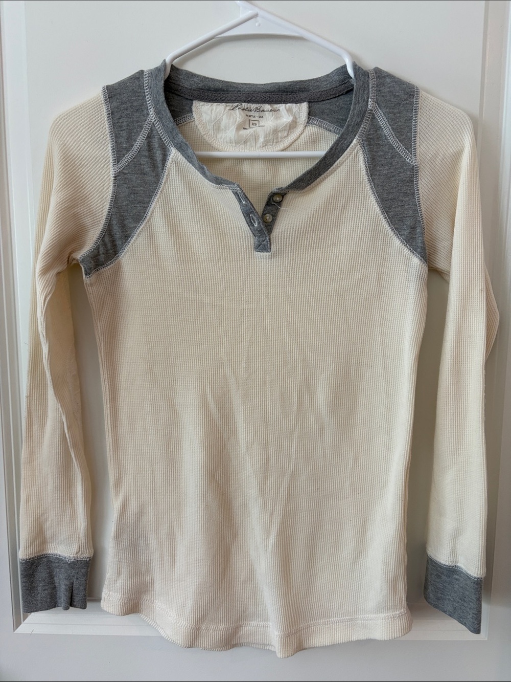 Long Sleeve Cream and Gray Henley Top